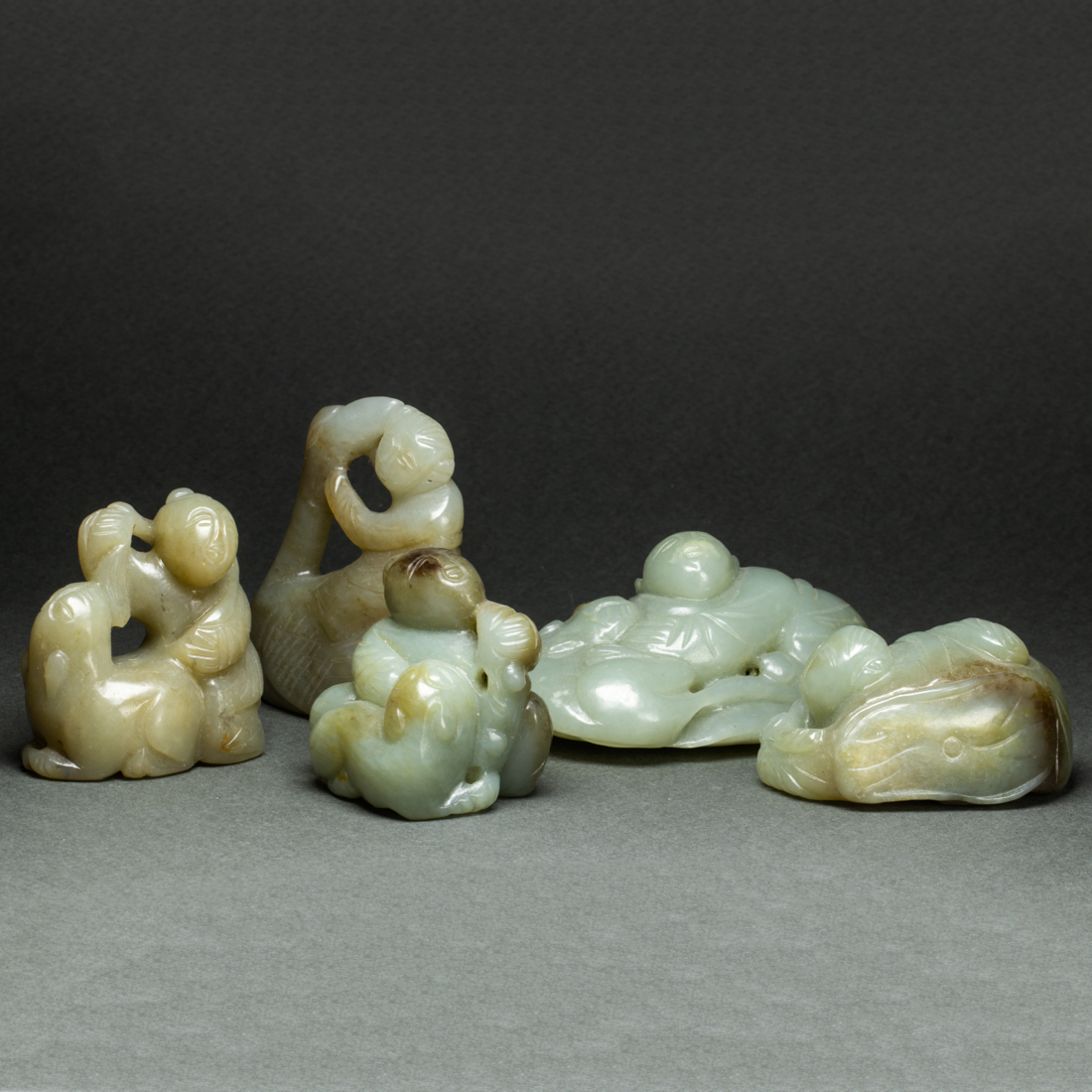 (LOT OF 5) CELADON JADE 'BOY AND