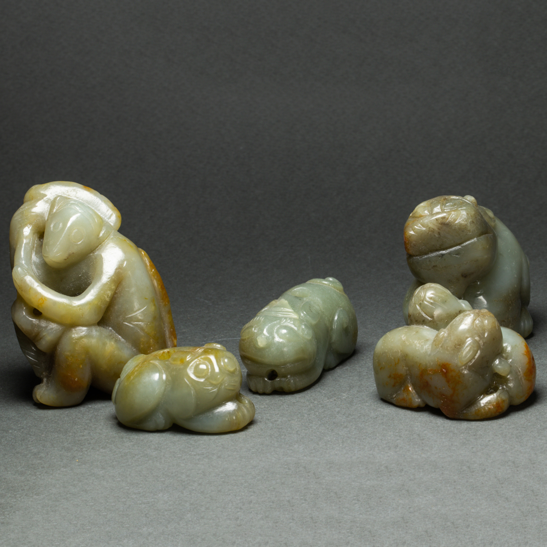 (LOT OF 5) CELADON JADE ANIMAL FORM