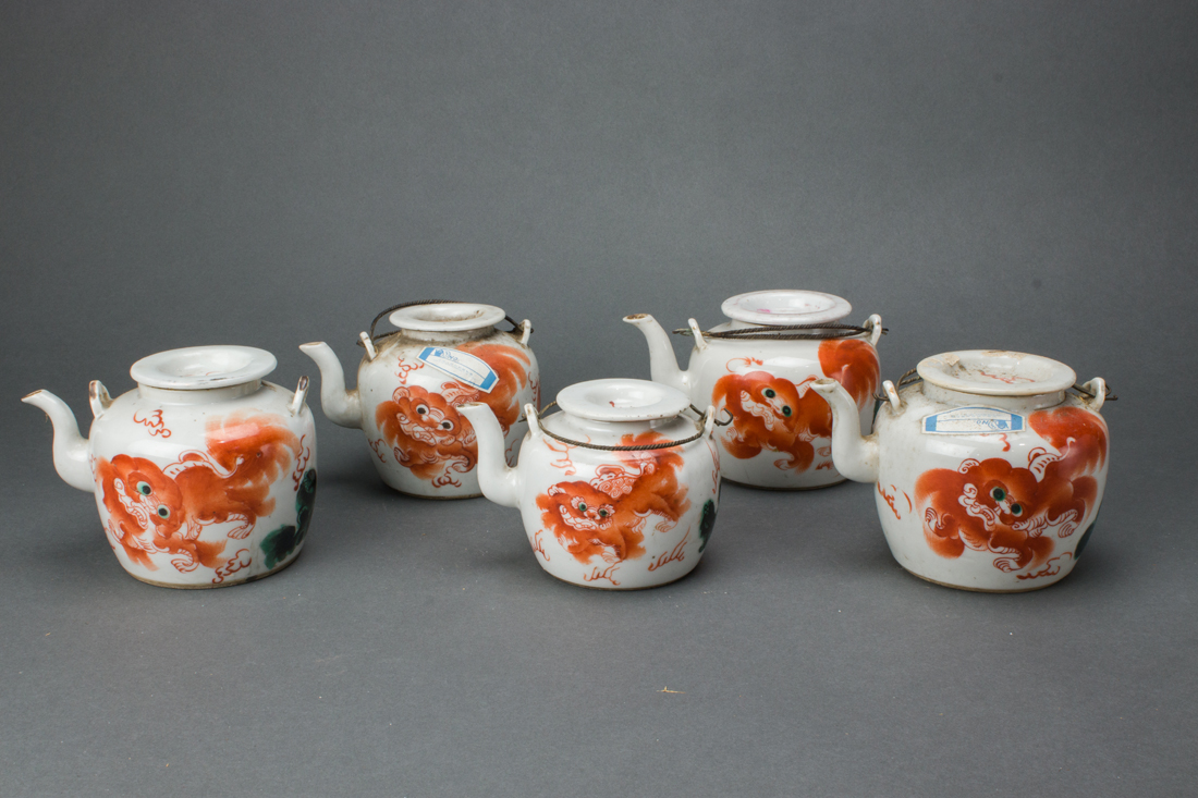 (LOT OF 5) CHINESE IRON-RED PAINTED