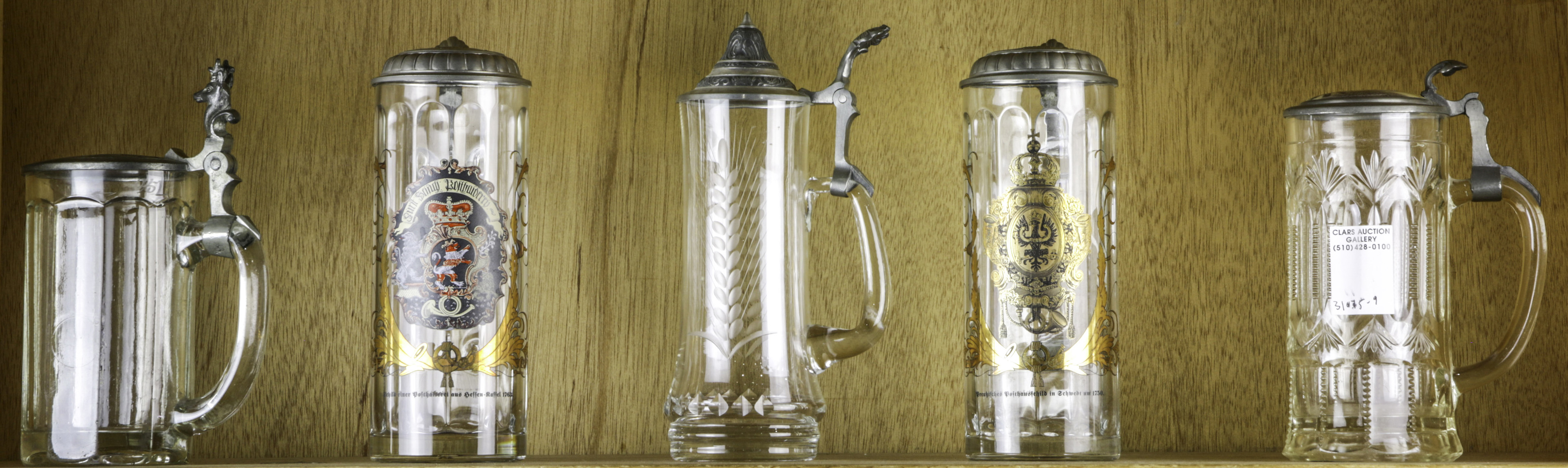 (LOT OF 5) CUT AND ETCHED GLASS
