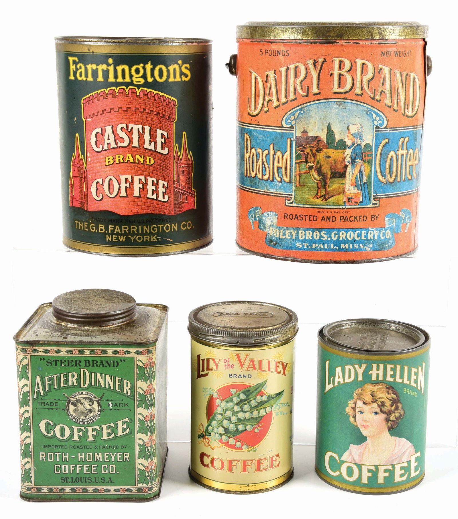 LOT OF 5: EARLY COFFEE TINSThese