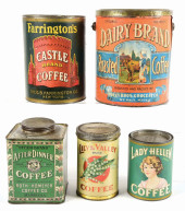 LOT OF 5: EARLY COFFEE TINS<br