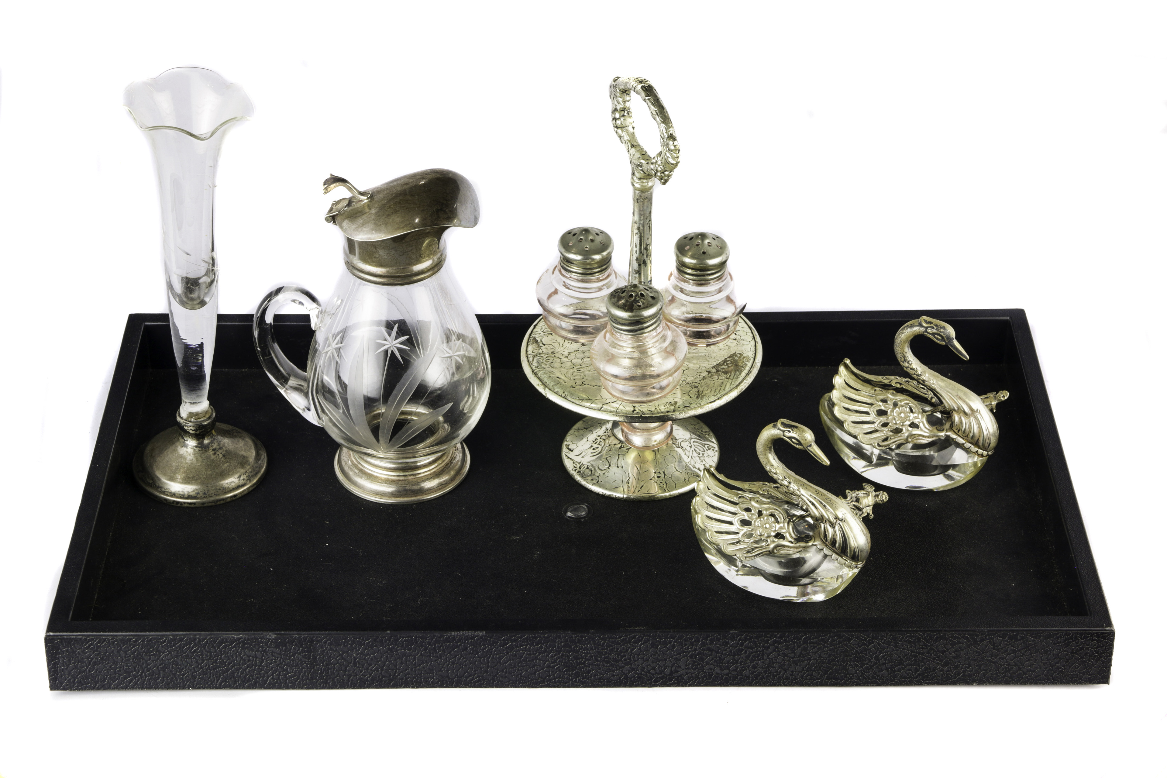 (LOT OF 5) FOUR STERLING GLASS