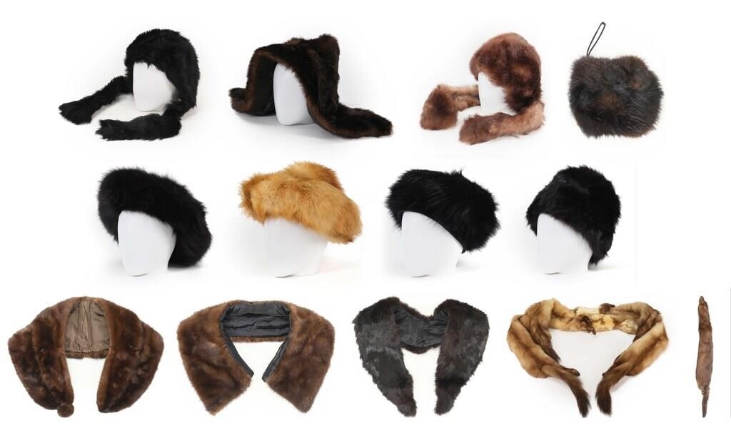 LOT OF 5 FUR HATS, STOLES, AND