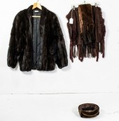 (LOT OF 5) FUR JACKETS, SCARVE
