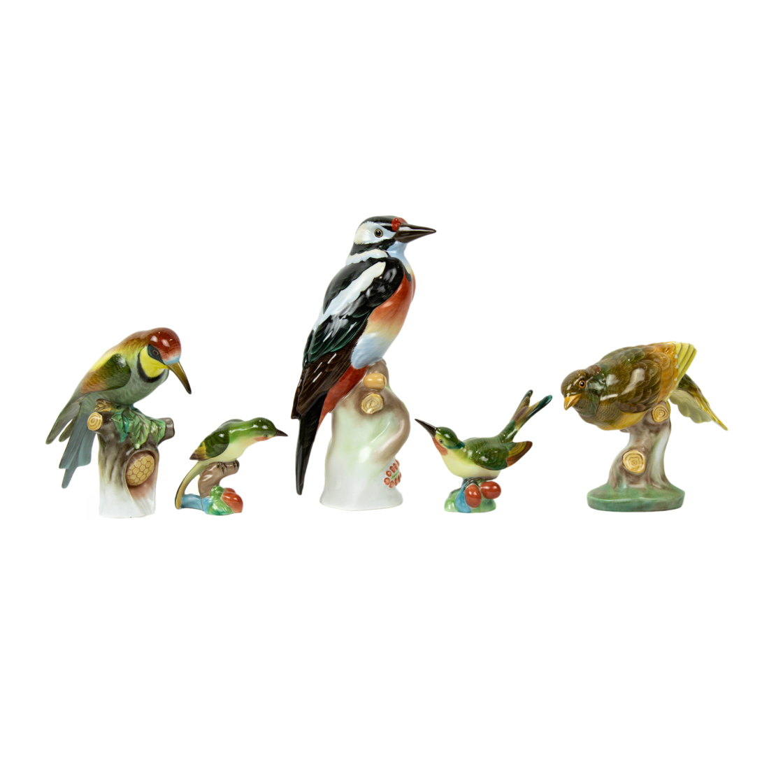 (LOT OF 5) HEREND PORCELAIN BIRDS