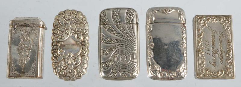 Lot of 5: Match Safes.  Description