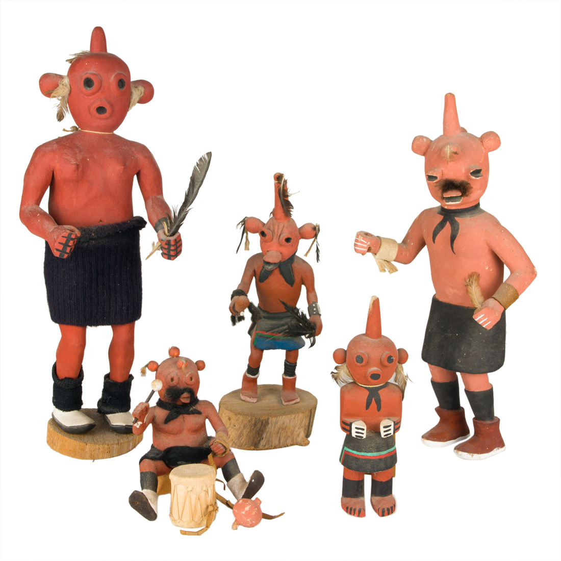 (LOT OF 5) MUDHEAD KACHINAS::