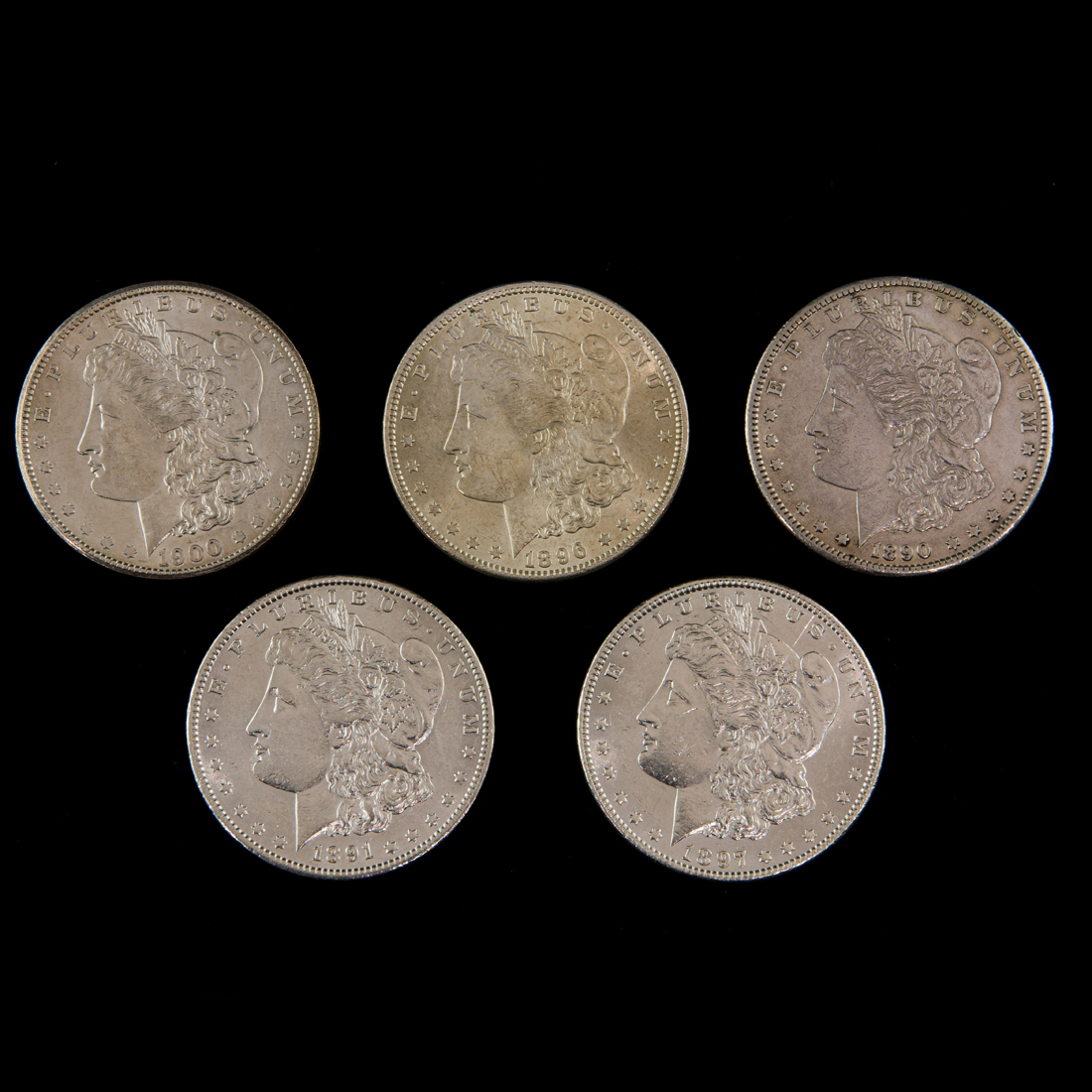 (LOT OF 5) SILVER DOLLARS: 1890S,