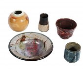 LOT OF 5 STUDIO POTTERY: JOHN