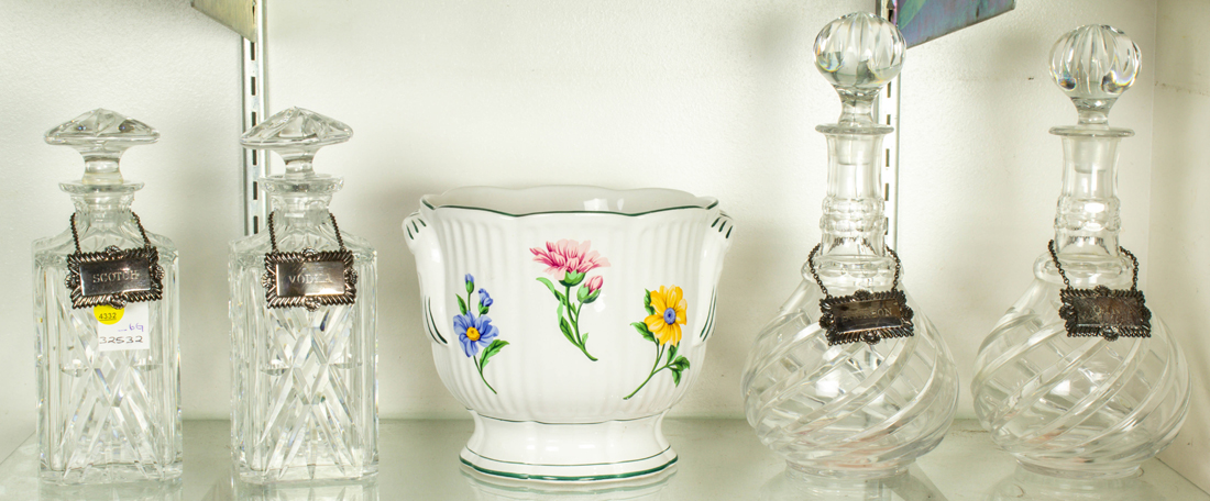 (LOT OF 5) TWO PAIRS OF CUT GLASS