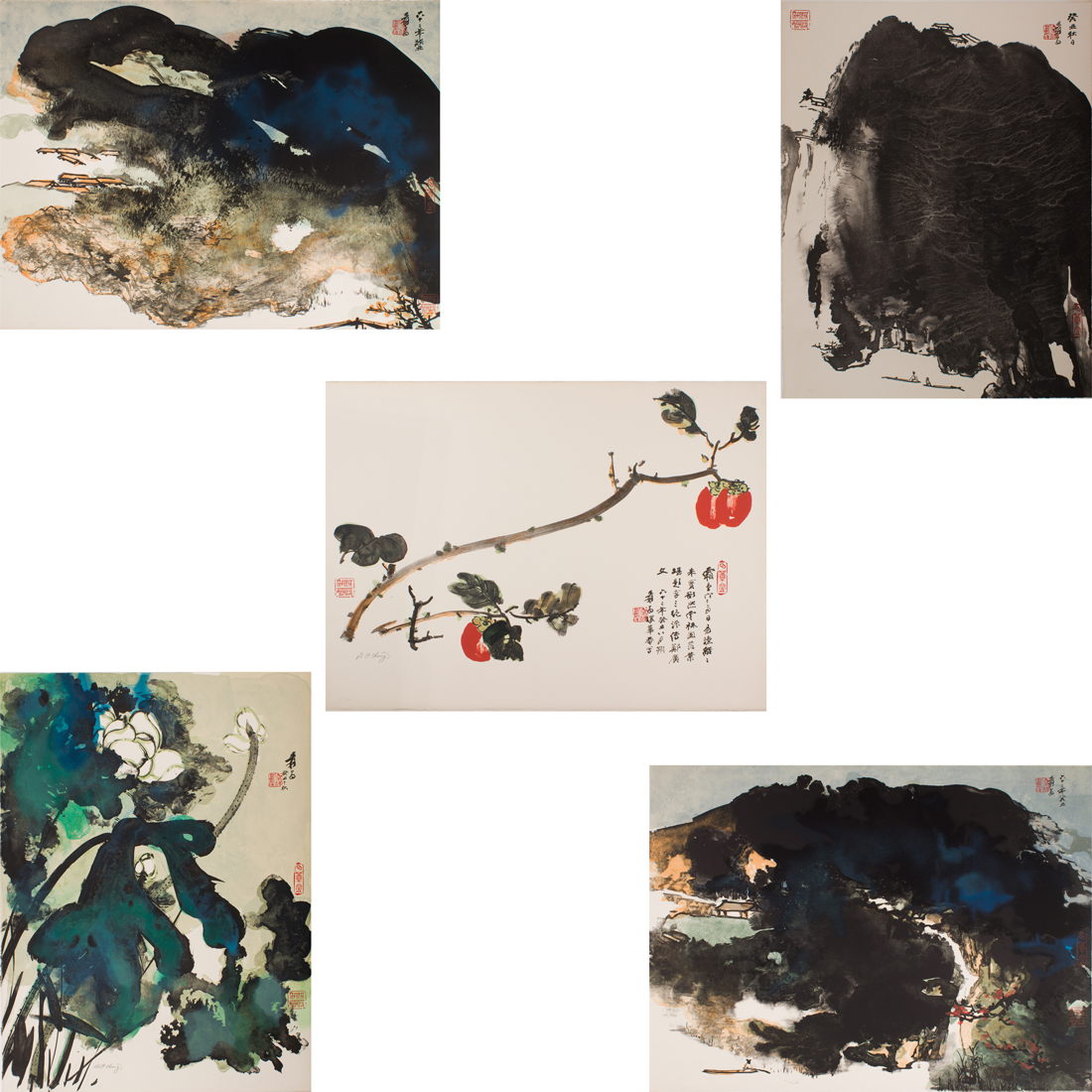 (LOT OF 5) ZHANG DAQIAN LITHOGRAPHS