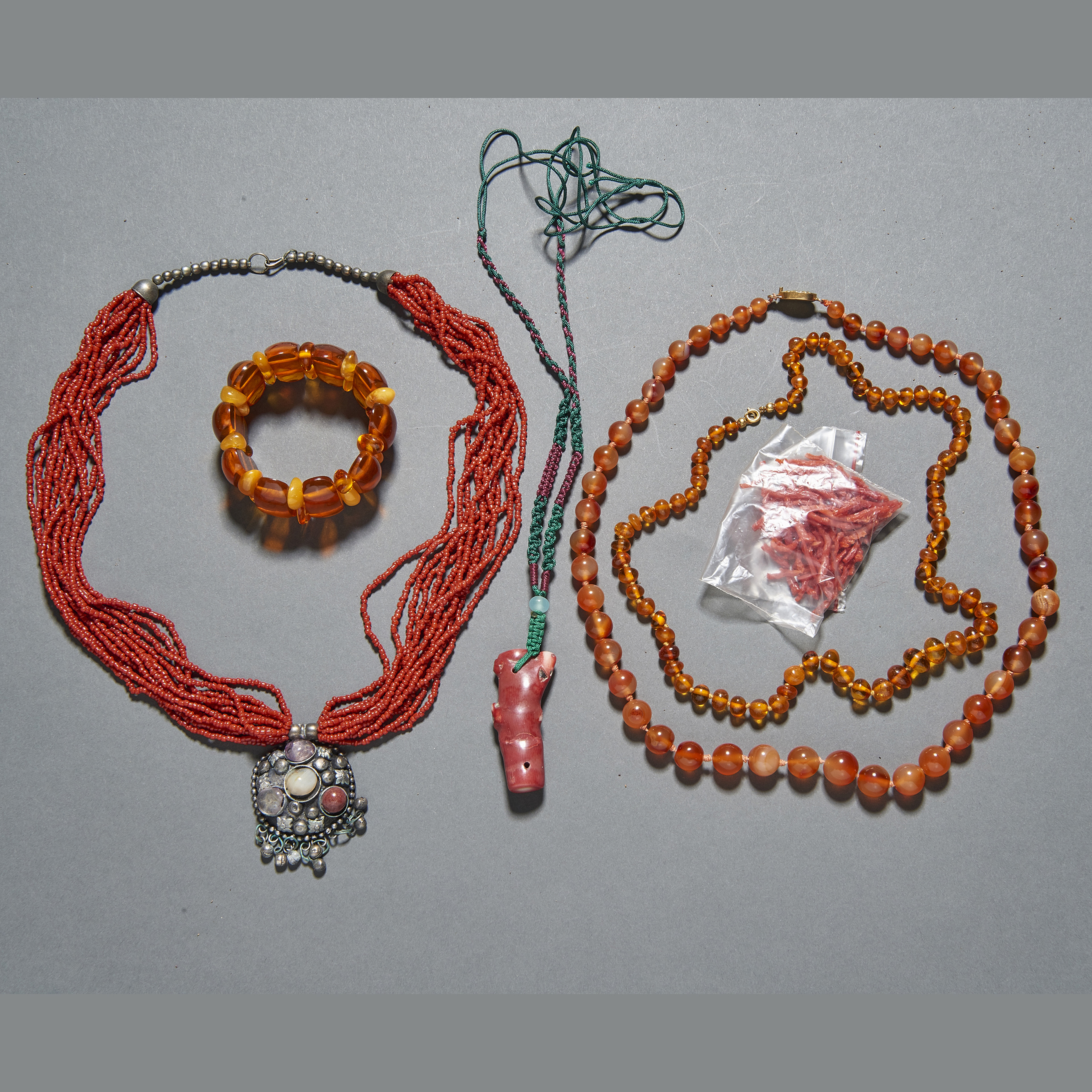 (LOT OF 6) ASIAN AMBER, CORAL,