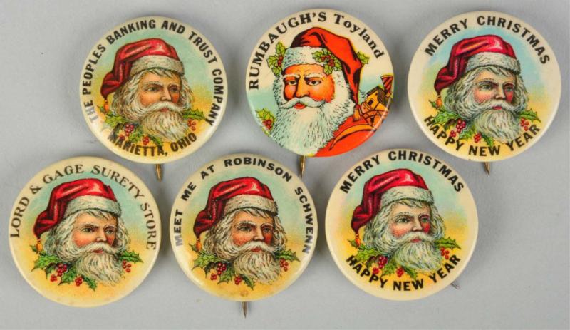 Lot of 6: Assorted Santa Pinbacks.