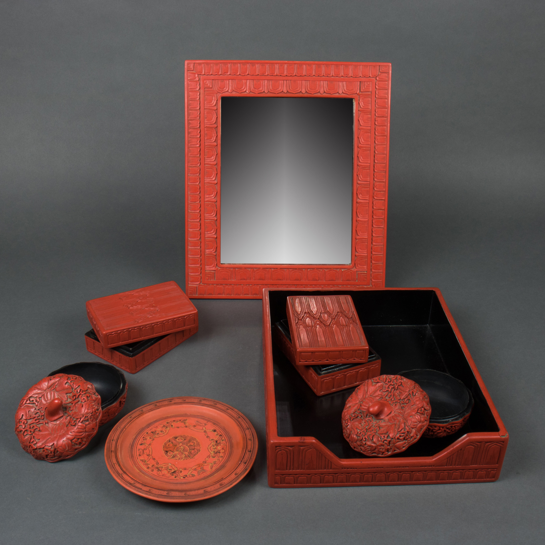 (LOT OF 6) CHINESE CINNABAR LACQUER