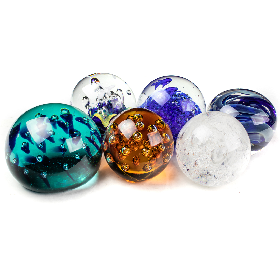 (LOT OF 6) GLASS PAPERWEIGHTS