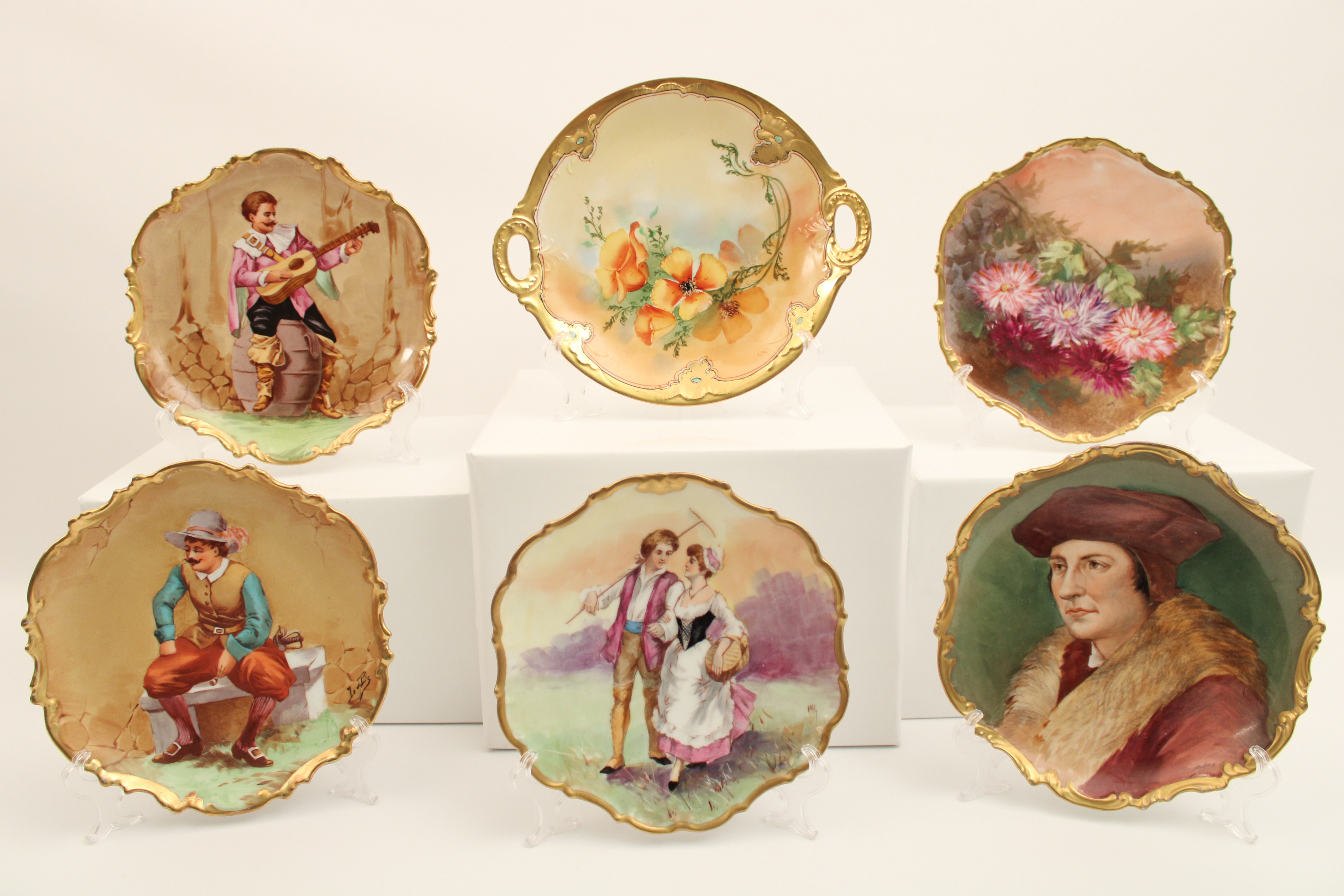 LOT OF 6 HAND PAINTED FRENCH