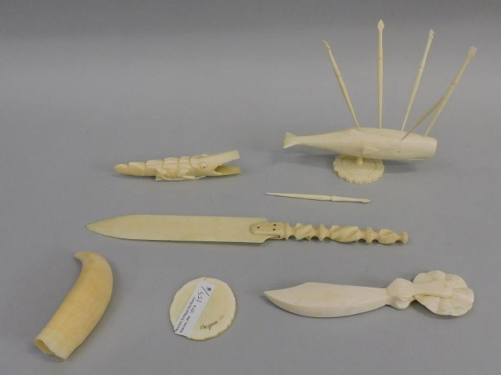 LOT OF (6) SCRIMSHAW ITEMS. 19TH