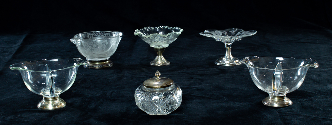 (LOT OF 6) STERLING MOUNTED GLASS