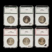 (LOT OF 6) WALKING LIBERTY HAL