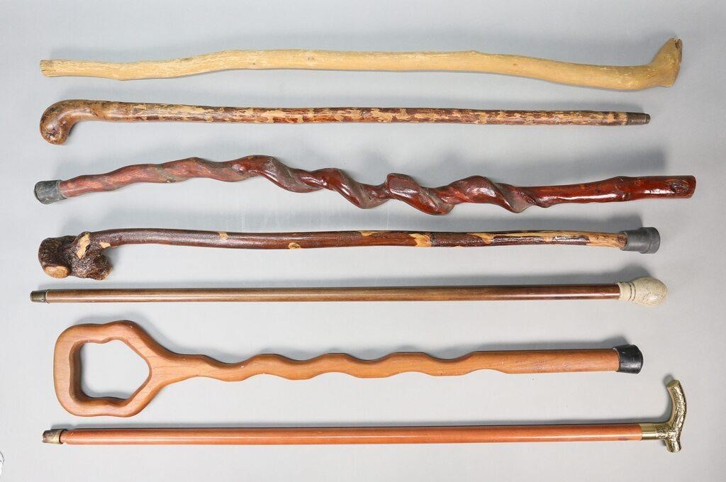 LOT OF 7 CARVED CANES & WALKING