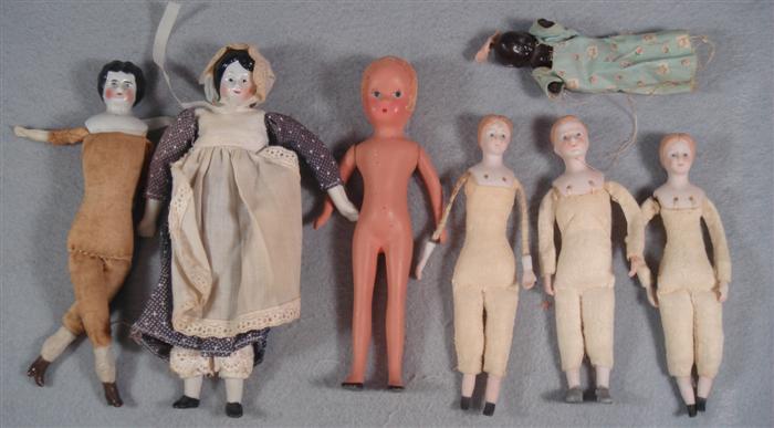 Lot of 7 dolls, 2 Victorian china