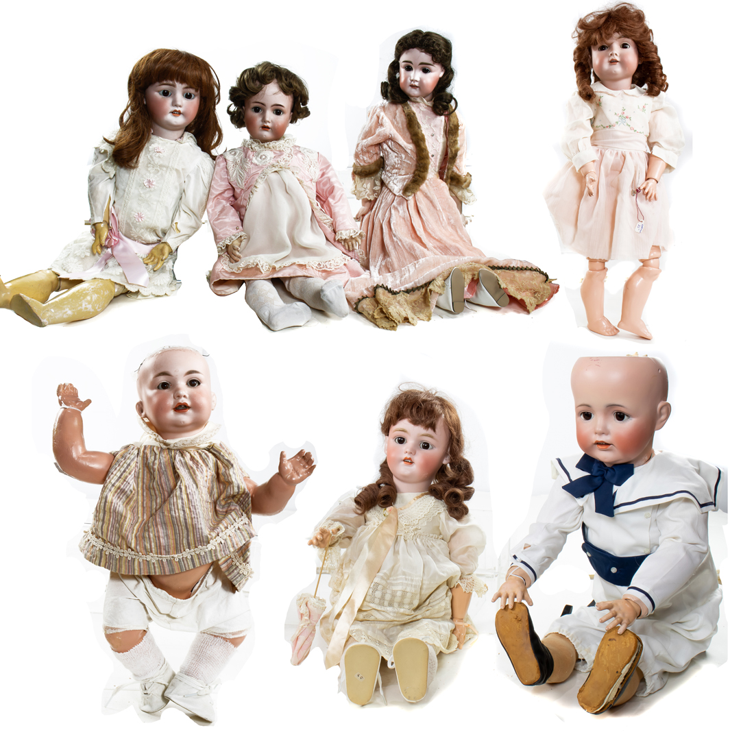 (LOT OF 7) GERMAN BISQUE HEAD