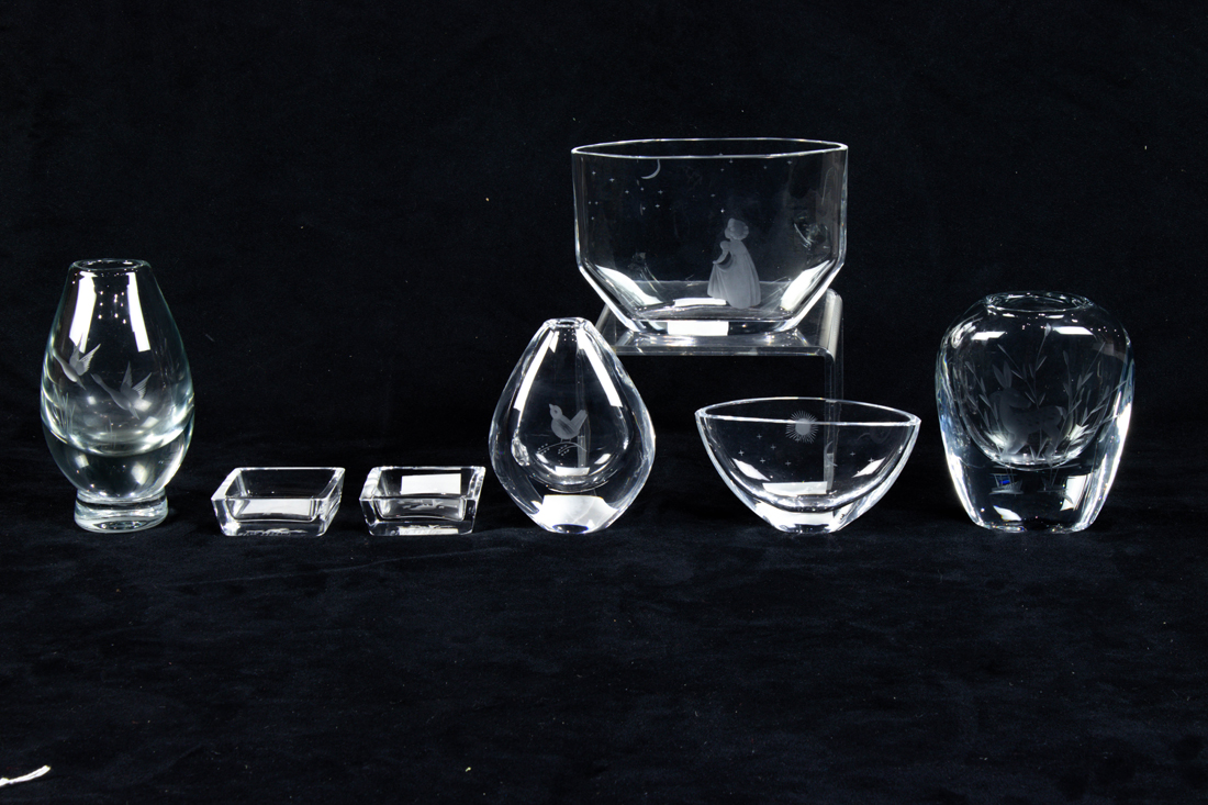 (LOT OF 7) GROUP OF ORREFORS ETCHED
