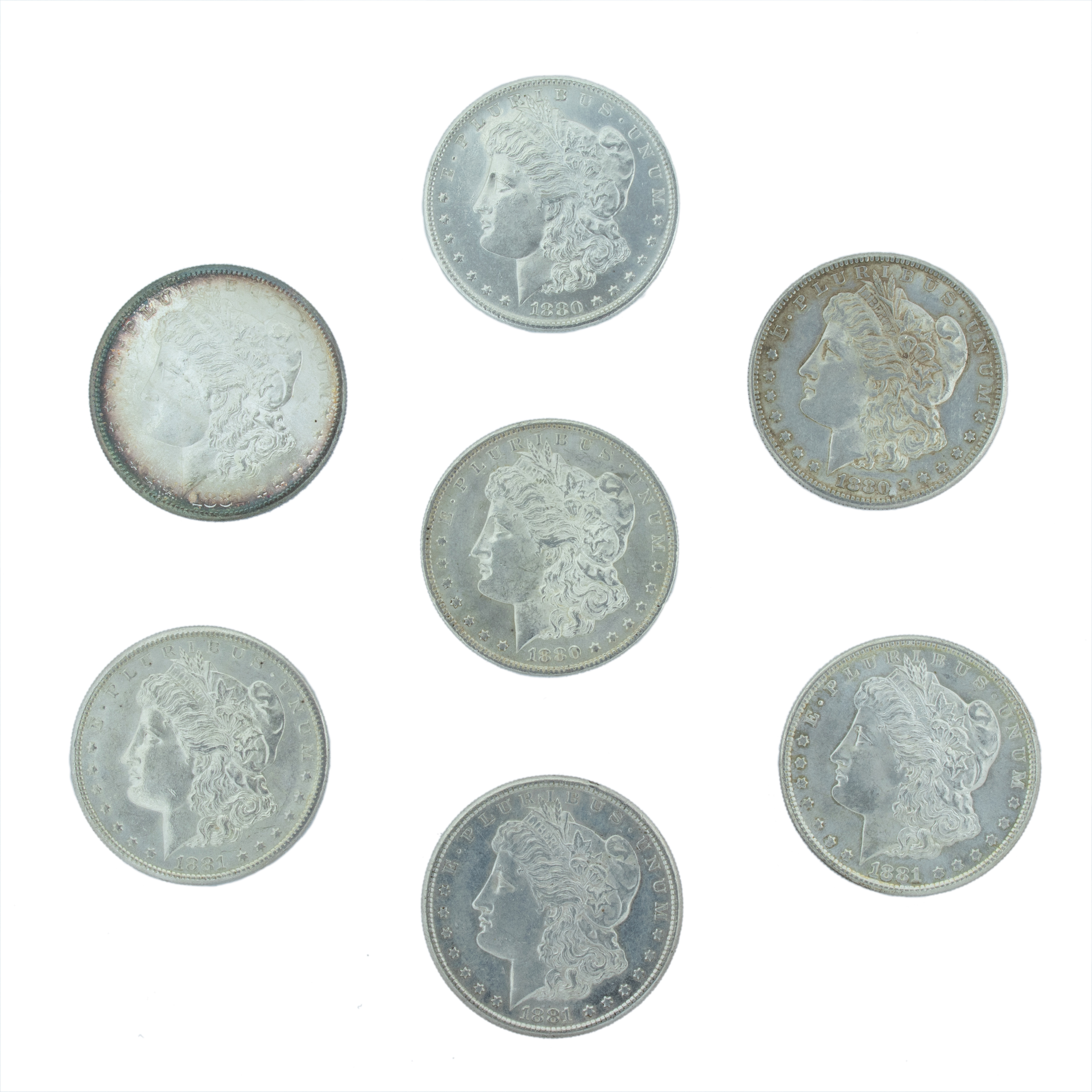 (LOT OF 7) MORGAN SILVER DOLLARS,