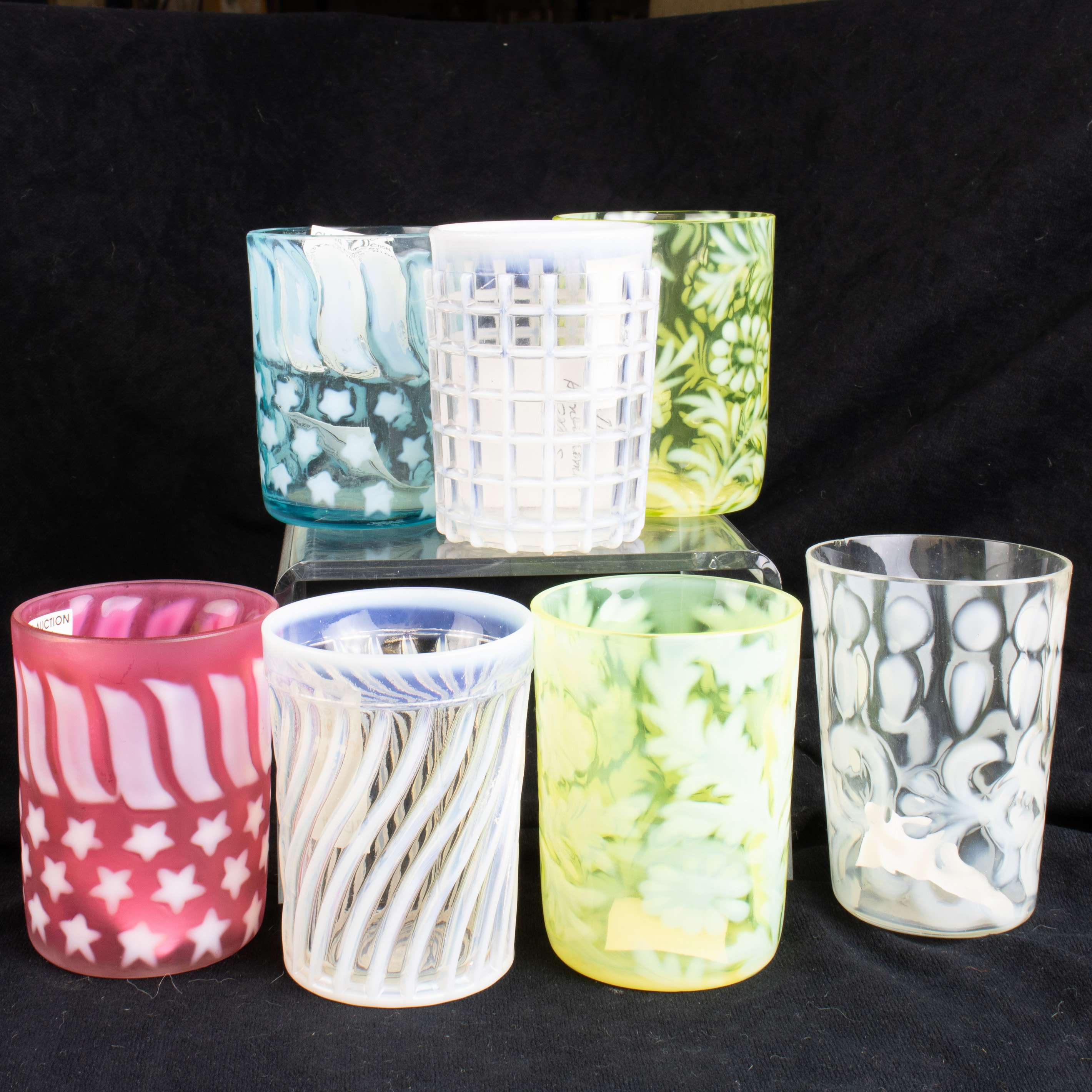 (LOT OF 7) OPALESCENT GLASS