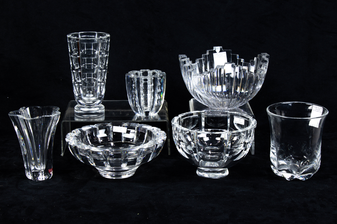 (LOT OF 7) ORREFORS GLASS VASES AND