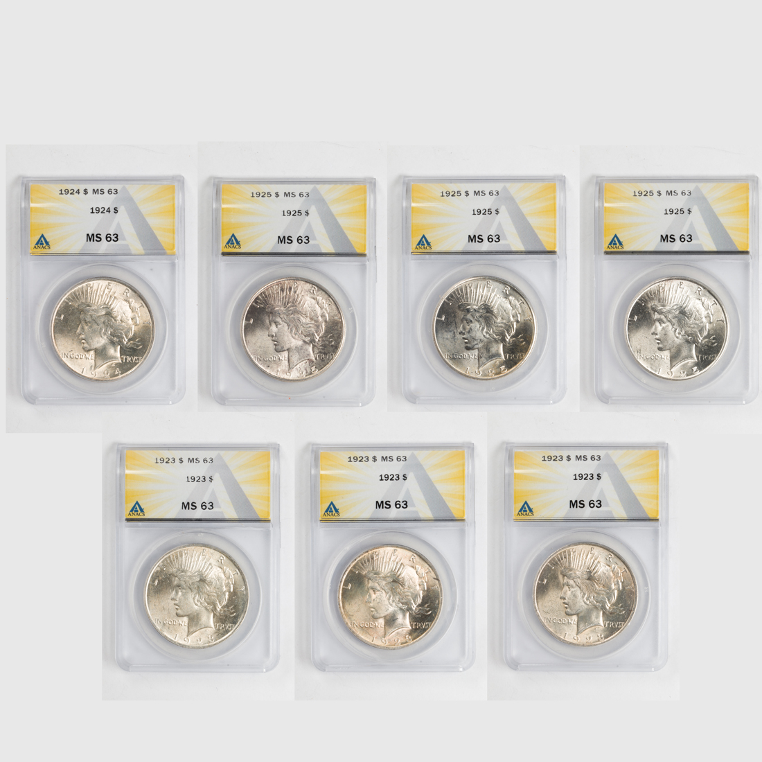 (LOT OF 7) PEACE SILVER DOLLARS ALL