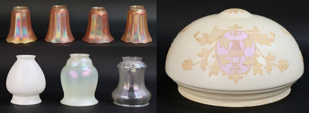 LOT OF 8 ART GLASS SHADES NUART,