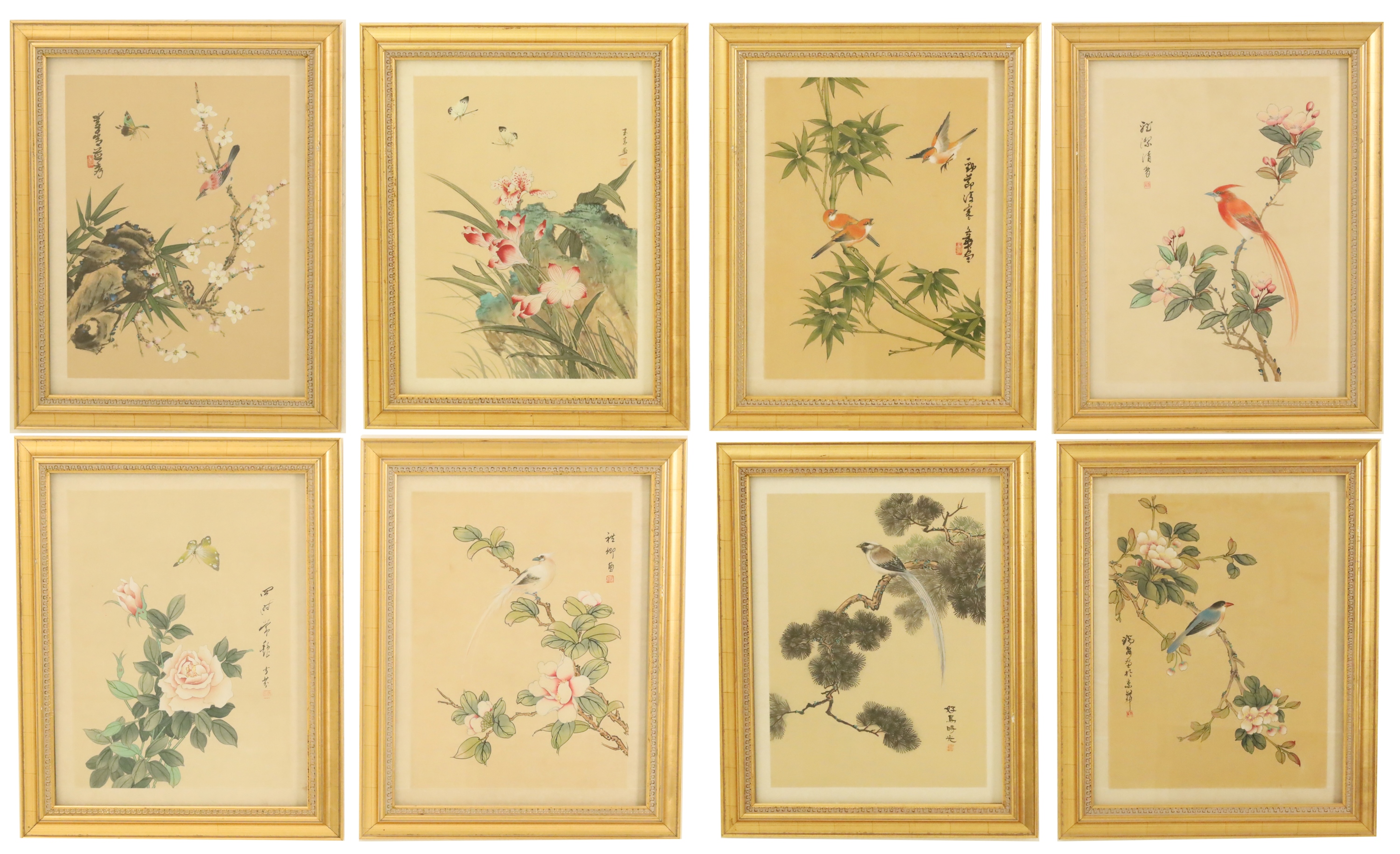 LOT OF 8 FRAMED HANDCOLORED WOOD