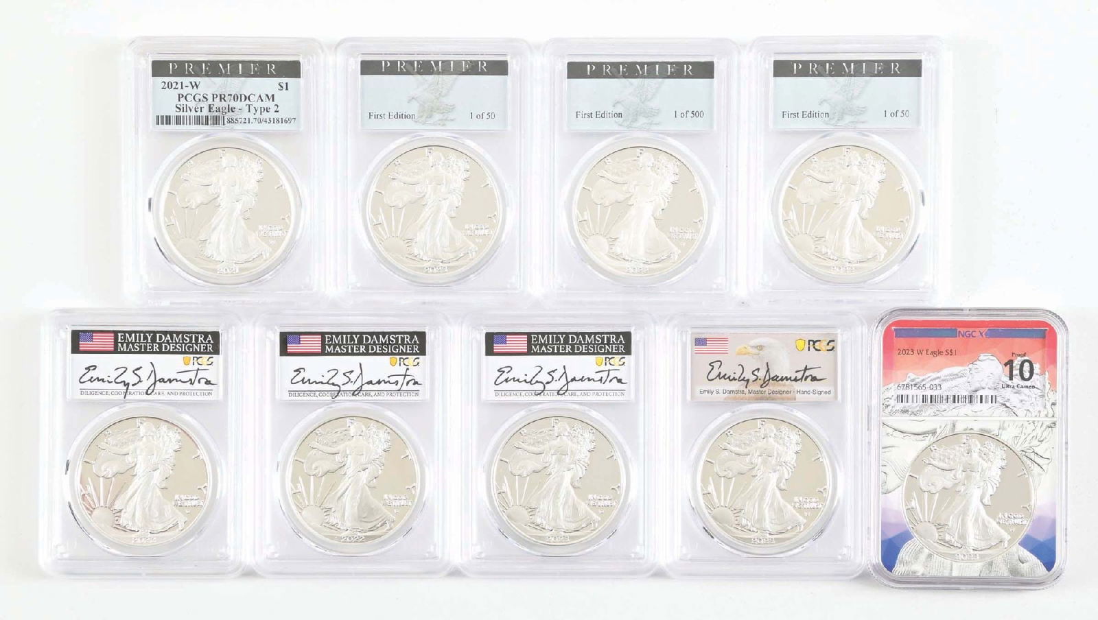 LOT OF 9: AMERICAN SILVER EAGLES,