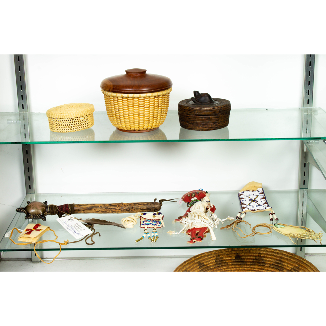 (LOT OF 9) BASKETRY AND BEADWORK