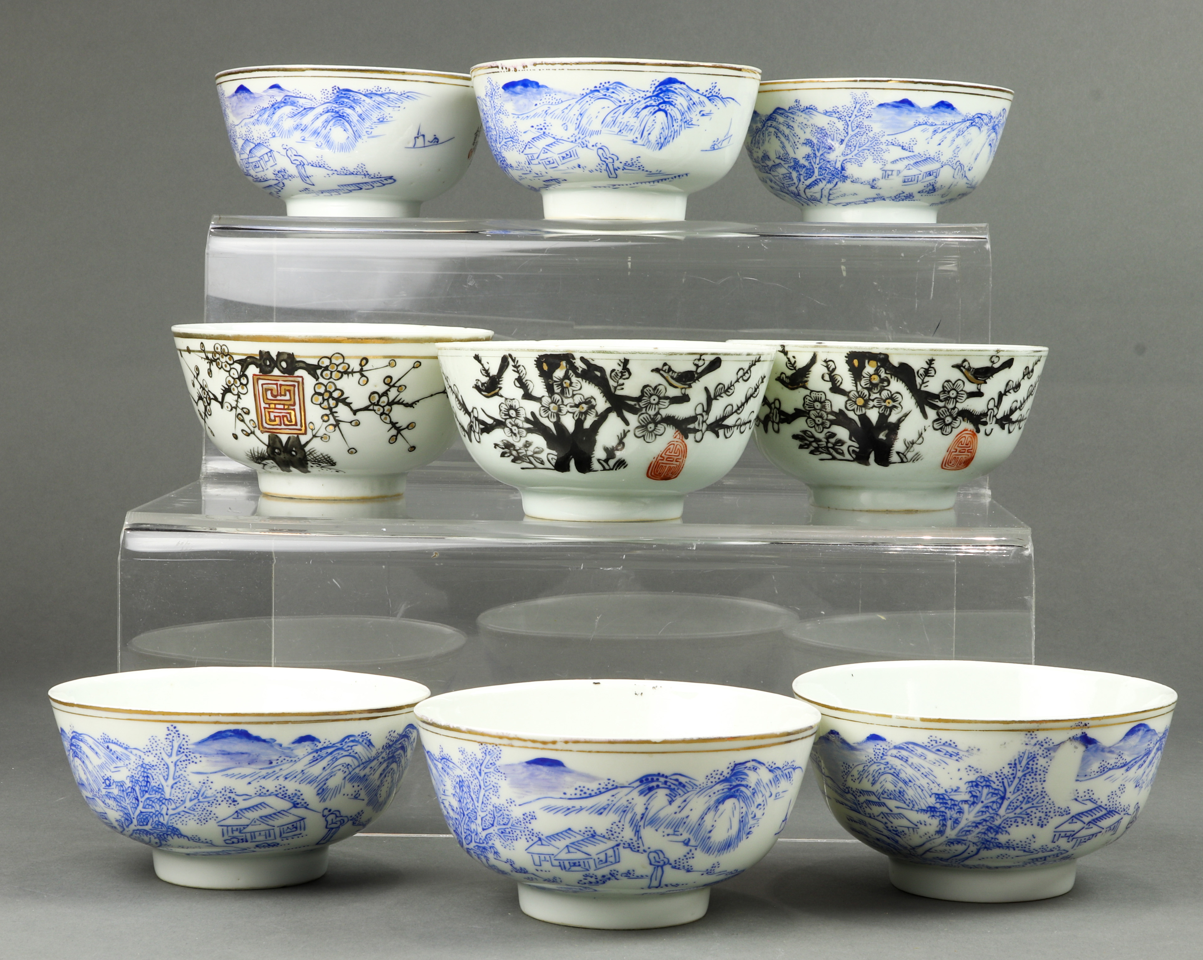 (LOT OF 9) CHINESE ENAMELED BOWLS