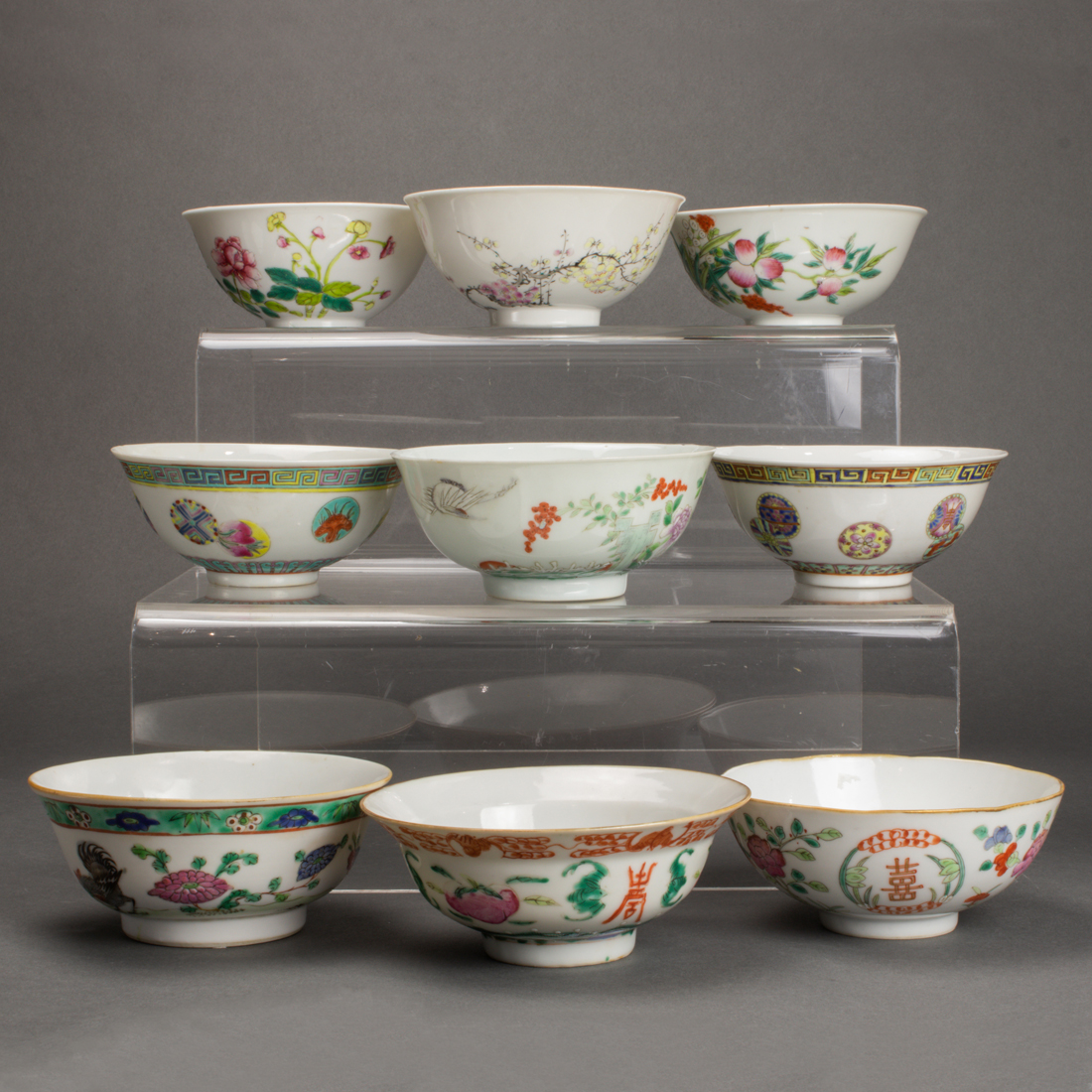 (LOT OF 9) CHINESE FAMILLE ROSE