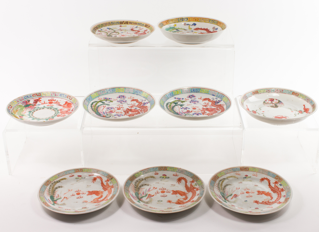 (LOT OF 9) FAMILLE ROSE DRAGON