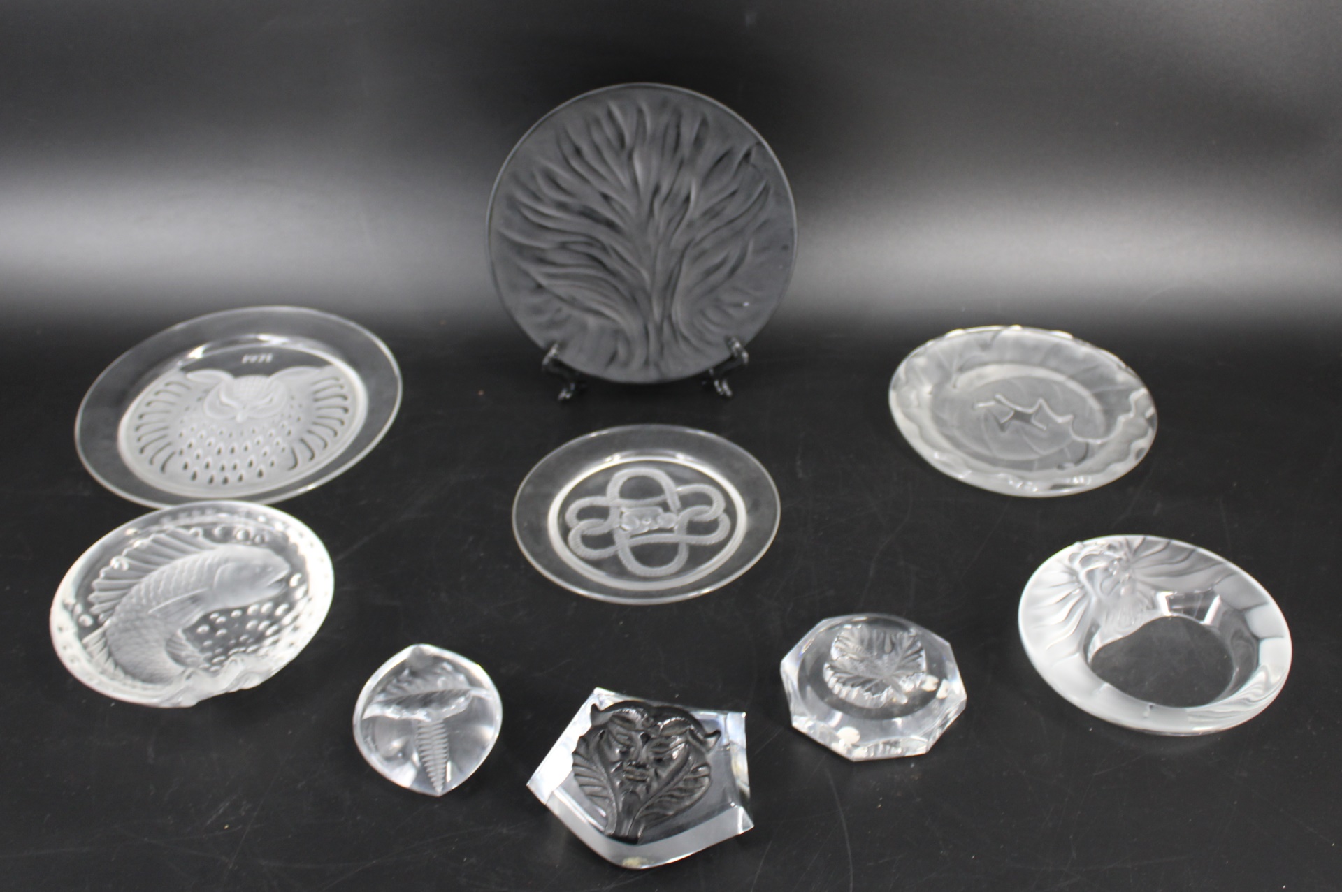 LOT OF 9 LALIQUE FRANCE GLASS