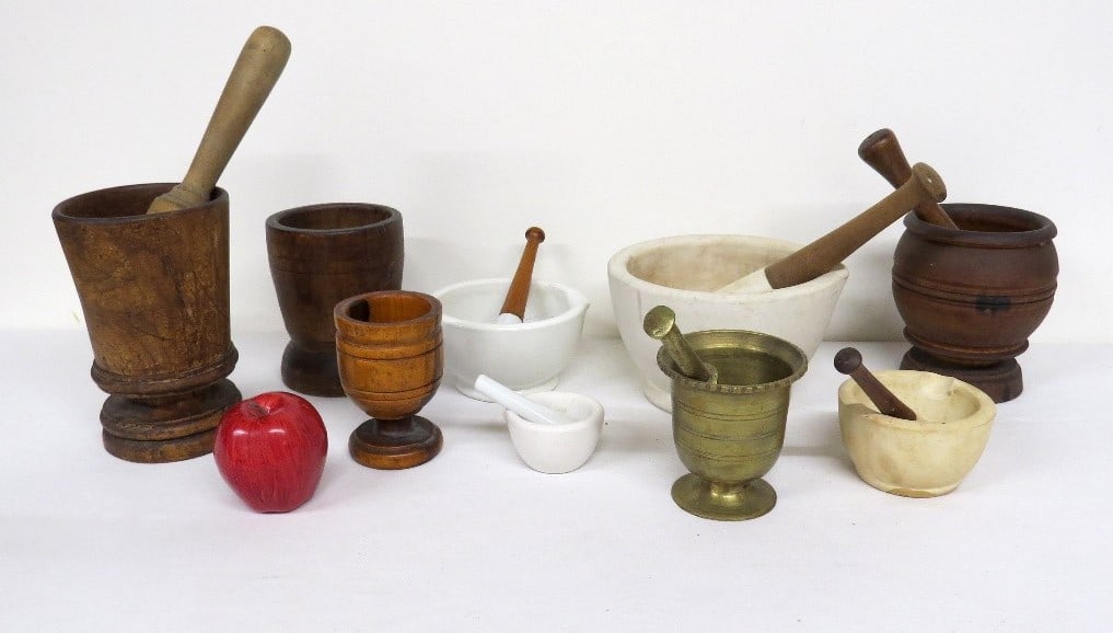 LOT OF 9 MORTAR & PESTLES 19TH &