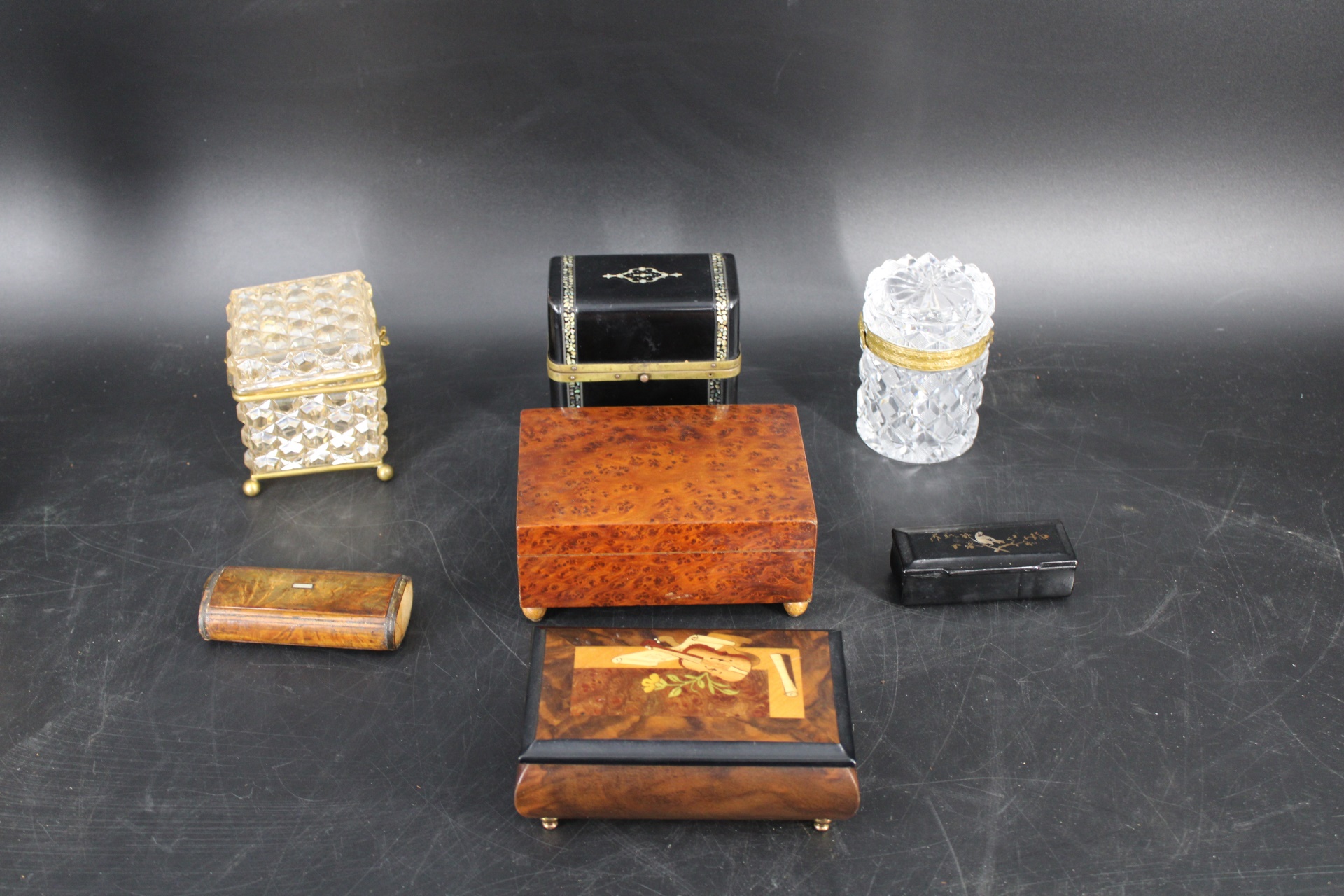 LOT OF ASSORTED BOXES INC GLASS &