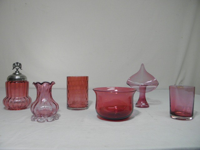 Lot of assorted cranberry glass