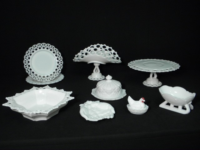 Lot of assorted milk glass.