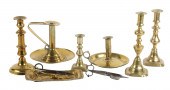 Lot of brass candlesticks & sh