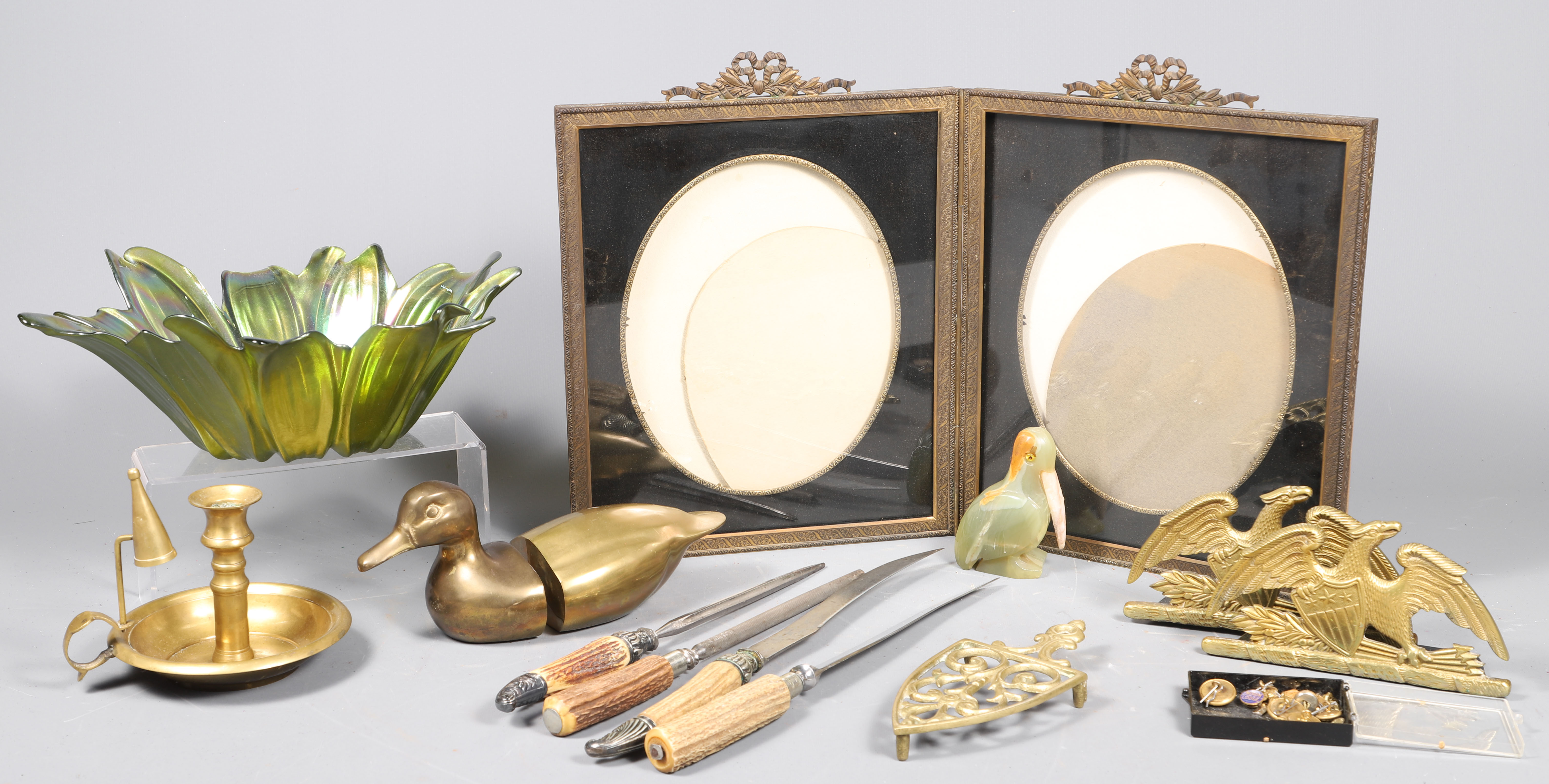 Lot of brass, glass & stone