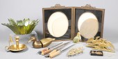 Lot of brass, glass & stone it