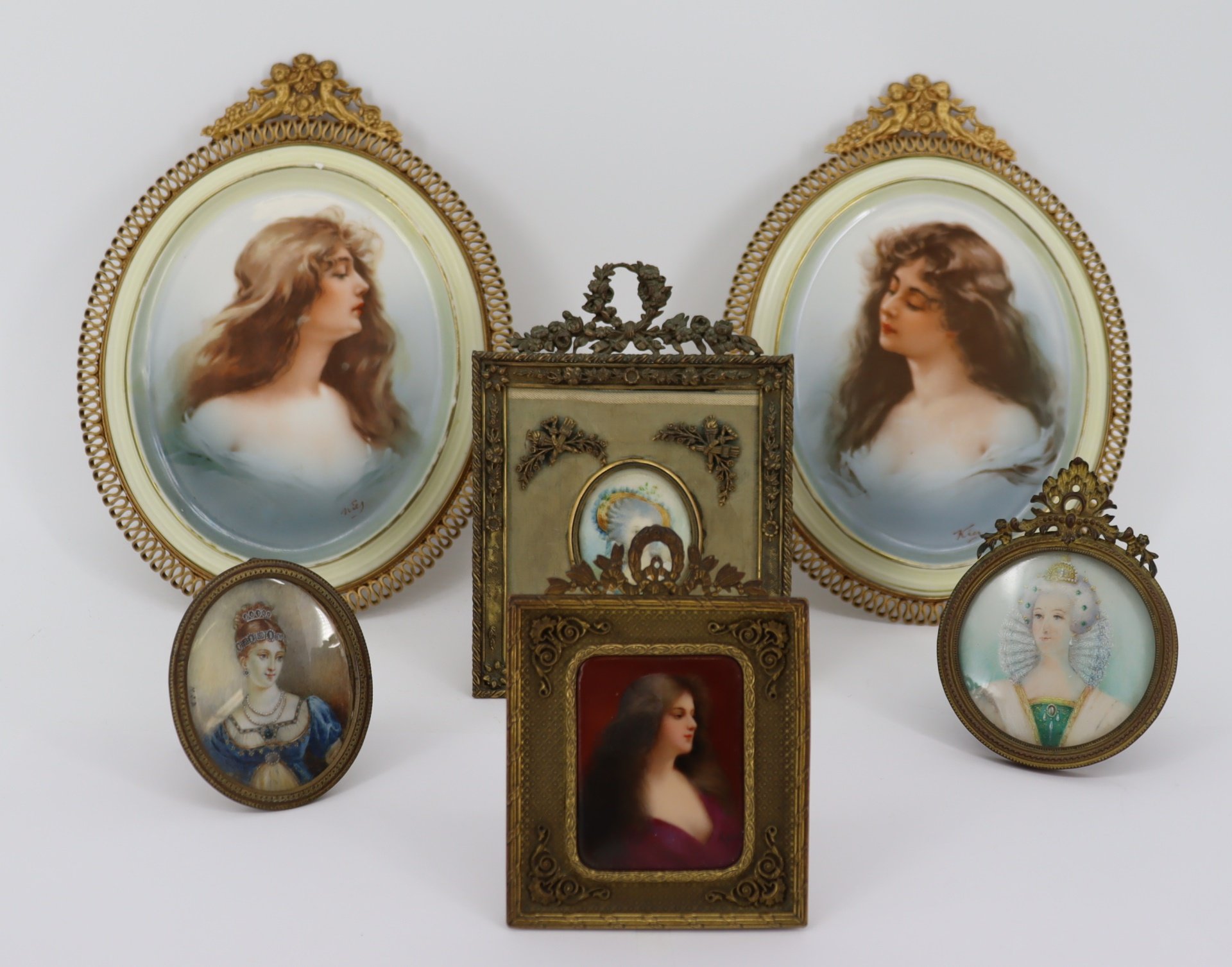 LOT OF BRONZE FRAMED MINIATURES &