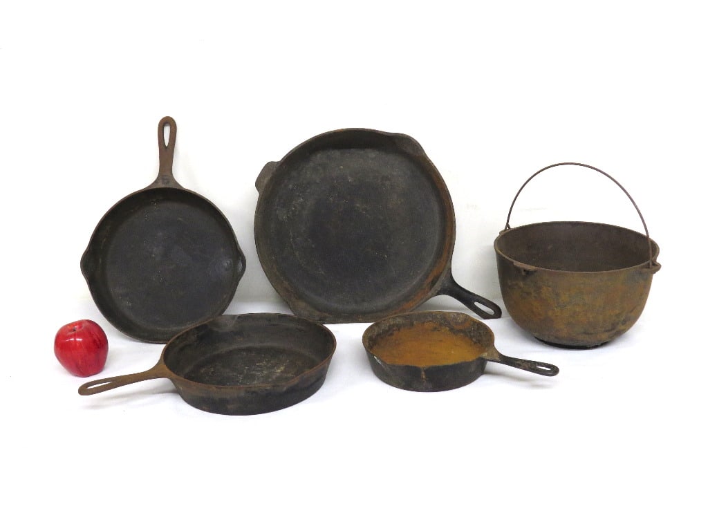 LOT OF CAST IRON PANS & POTS -