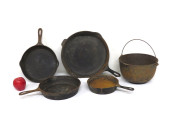 LOT OF CAST IRON PANS & POTS -